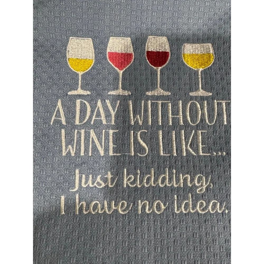 Set of 2 Chris's Stuff Kitchen Linens White Blue Wine Lover kitchen decor Towels